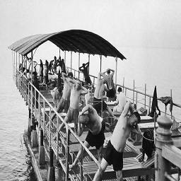 Сочи. Утренняя гимнастика в санатории, 1957 г.