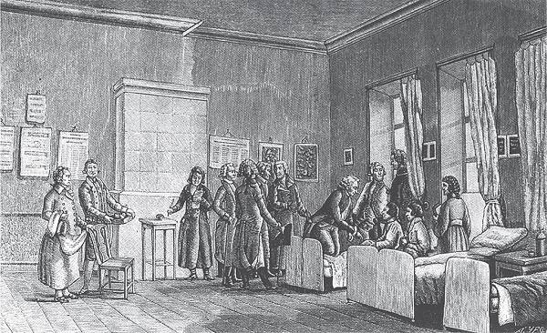 Больница екатерининского времени. С рисунка Дергоена XVIII столетия