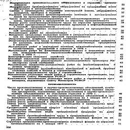 w >$*•     >                                                                            • -ты   '
Модернизация  производстьсного оборудования  в  отраслЯлЬ - промыш-
Модернизация производственного оборудования на предприятиях машиностроения н металлообработки   .               .......36
Снятие с производства устаревших конструкций машин, оборудования,
аппаратов, приборов и изделий..........37
Наличие установленных механизированных поточных и    автоматических линий на промышленных предприятиях   .                                               37
^    Число комплексно-механизированных и    автоматизированных    участков, •"        цехов, производств и предприятий по отраслям промышленности       .    37
SSS«S3SR5SS^                           38
и газовой   промышленности   .....                                     38 Внедрение прогрессивных технологических методов на предприятиях черной металлургиг...............     39
Механизация ра,бот на лесозаготовках       .....          .     .     39
,   Внедрение прядильных кольцевых машин и автоматических'ткацких станков на предприятиях текстильной промышленности    .     .               .00
Энергетические мощности сельского хозяйства......     40
и совхозов                                                                                    .    .    41 Механизация работ в земледелии колхозов, межхозяйственных сельскохозяйственных   предприятий и совхозов в 1976 г.....41
Механизация работ на животноводческих фермах и комплексах колхозов,   межхозяйственных   сельскохозяйственных   предприятий   и совхозов в 1976 г.   .       .       ¦        ......               .42
Электрификация сельского   хозяйства    .               .    .                          .42
Основные показатели электрификации колхозов и совхозов                  .    43
Основные показатели реконструкции железнодорожного транспорта Министерства путей сообщения   ...          ....          ...    43
Механизация  погрузочно-разгрузочных работ на  железнодорожном     и
Приме^нУРсбоЙш Железобетонных конструкций и "деталей, крупных     **
стеновых панелей и блоков р строительстве .т.'....     44
Рост механовооруженности труда в строителАтве......     45
Механизация отдельных видов работ в строительных организациях, подчиненных Совету Министров РСФСР .                     ......    45
Комплексная механизация отдельных видов работ в строительных организациях, подчиненных Совету Министров РСФСР   ......     45
ПРОМЫШЛЕННОСТЬ
Число производственных и научно-производственных объединений, комби-натов и предприятий, состоящих на самостоятельном балансе (включая предприятия, подчиненные производственным и научно-производственным объединениям) по отдельным отраслям в 1976 г.....46
Число производственных и научно-производственных объединений в промышленности по министерствам и ведомствам на 1 января 1977 г  .    46
Темпы роста общего объема продукции промышлеености.....47
Темпы роста добывающей и обрабатывающей промышленности   .          .    47 Темпы роста производства средств производства и производства предметов    потребленен..............48
Среднегодовой абсолютный Прирост основных видов промышленной продукции по    пятилеткам...........    49
"4255? .основнш Тдов .йромышленно* иродукции.на душу so
Темпы роста производительности труда в промышленности    .     .          .50
,^srjssssrrrr- rr? tr-.-.-: .,
Структура промышленно-производственных основных фондов по отраслям промышленности на 1  января 1977 г..........51
356
